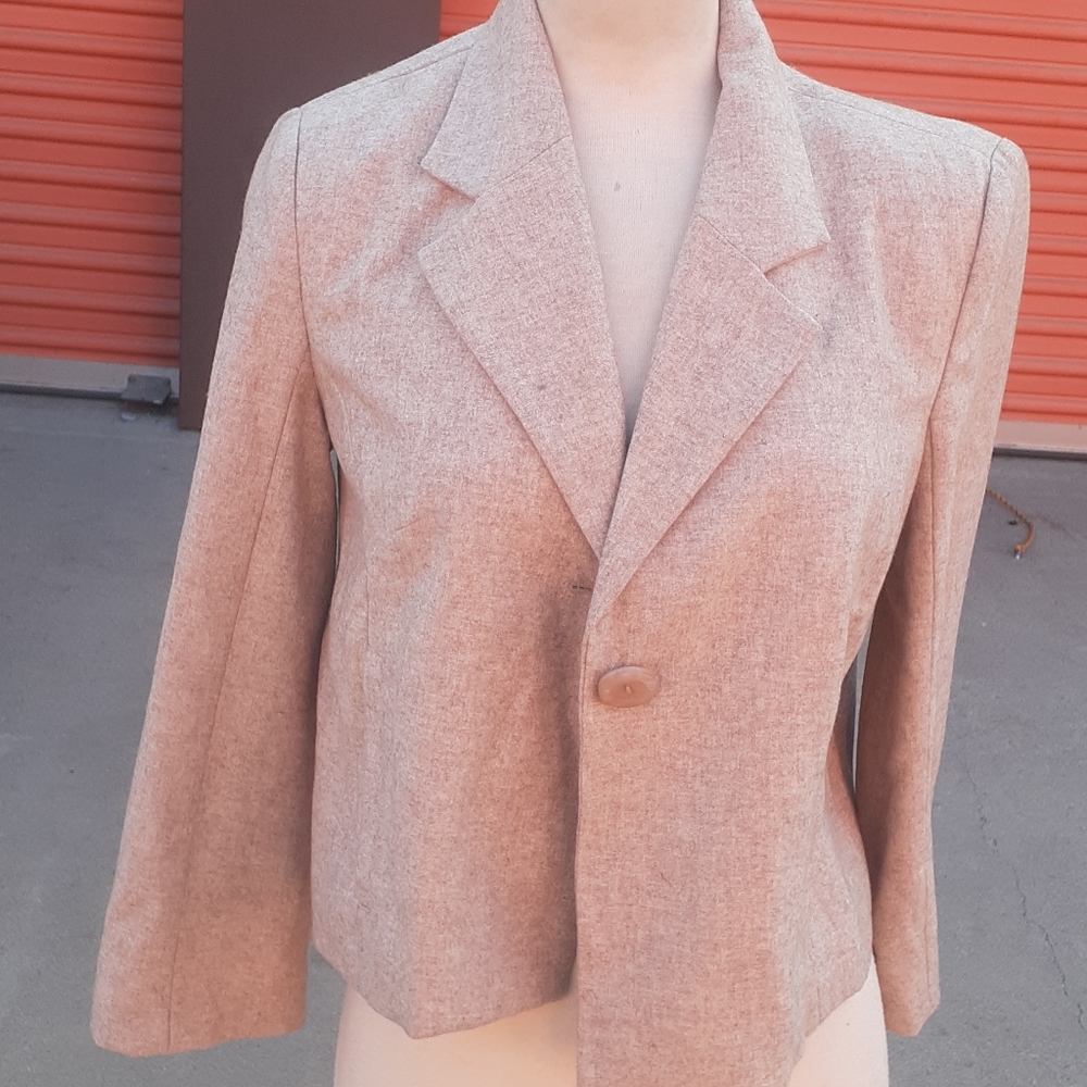 MERONA Tan Wool Blend Blazer Nude beige size M Crop Coat - Picture 1 of 8